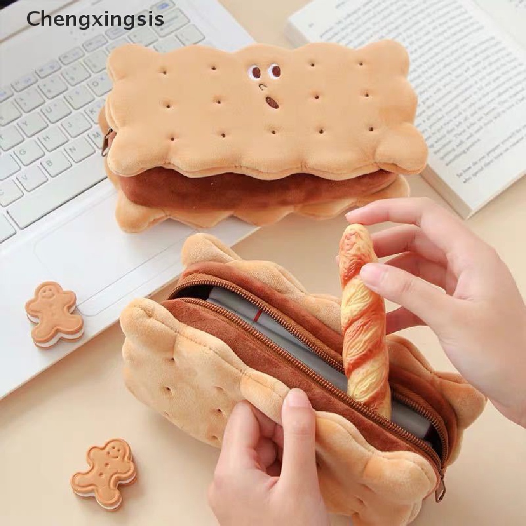 1x Túi Đựng Bút Hình Bánh Quy Bằng Lông Nhung Sức Chứa Lớn
