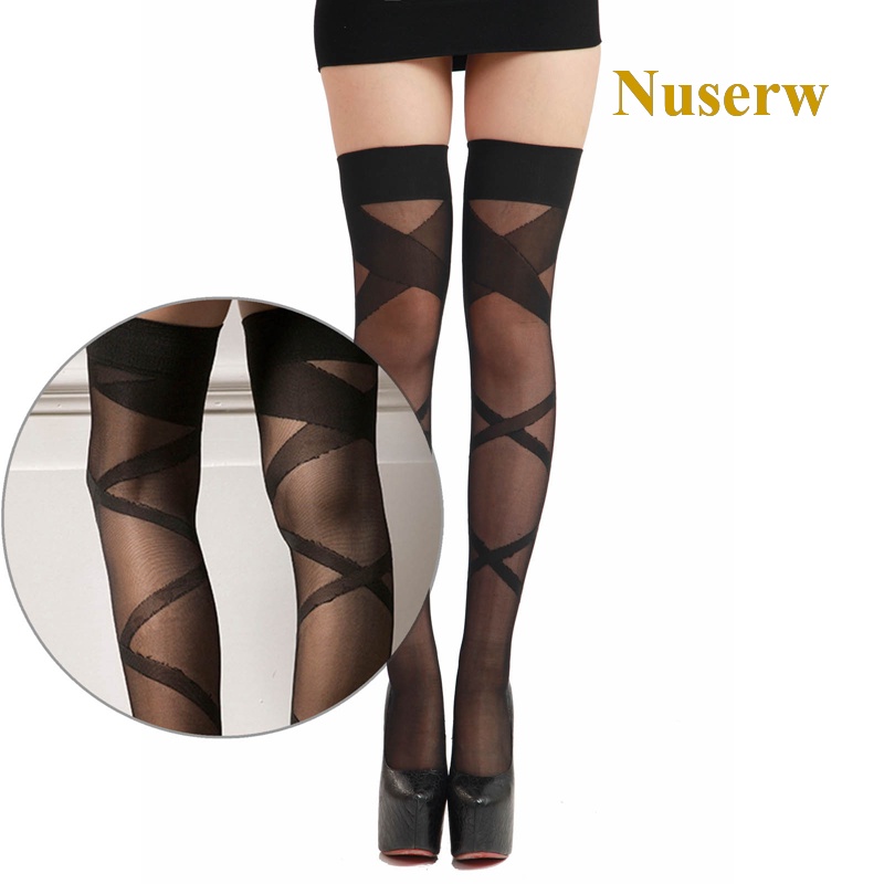 Nuserw Vớ Lụa Cổ Cao Qua Gối Siêu Mỏng Gợi Cảm Kiểm Tra Vòng jacquard Cho Nữ