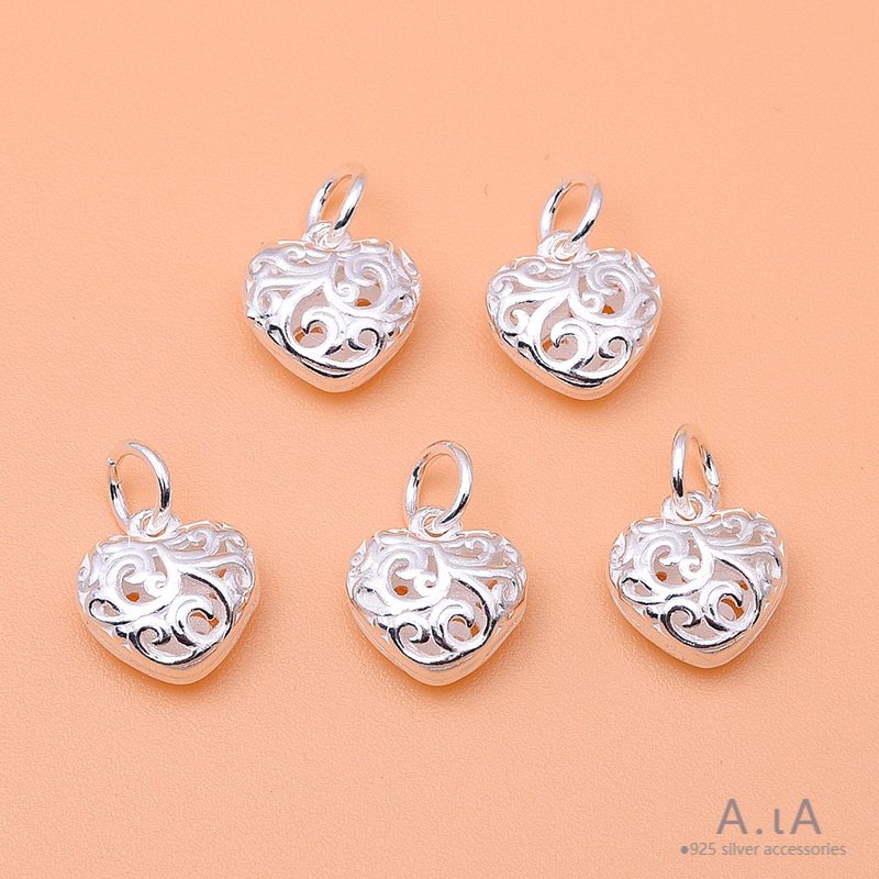 █diy゜ S925 Bạc●S925 Sterling Silver rỗng tình yêu mặt dây chuyền vòng tay vòng cổ mặt dây chuyền làm bằng tay tự làm đính cườm vật liệu trang sức phụ kiện