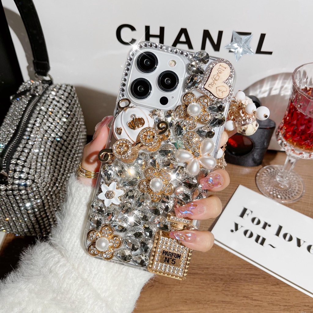 Ốp Điện Thoại Cho iPhone 14 Pro Max 13 12 11 Pro Max XS Max XR 7 8 6 6S Plus 13 12 Hình Chai Nước Hoa 3D Đính Đá Giả Lấp Lánh
