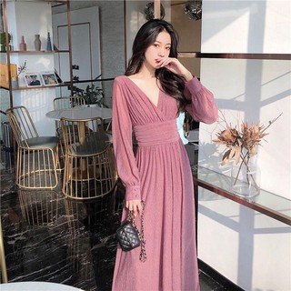 Đầm maxi dài tay cổ v đắp chéo xiny d138230