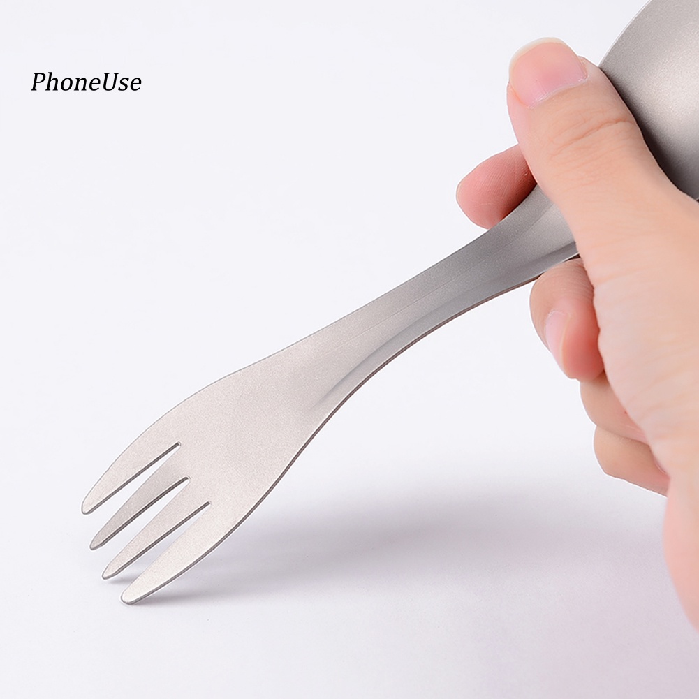 Muỗng Nĩa Hai Đầu Bằng Da PU Và Titan Dùng Cho Cắm Trại Ngoài Trời