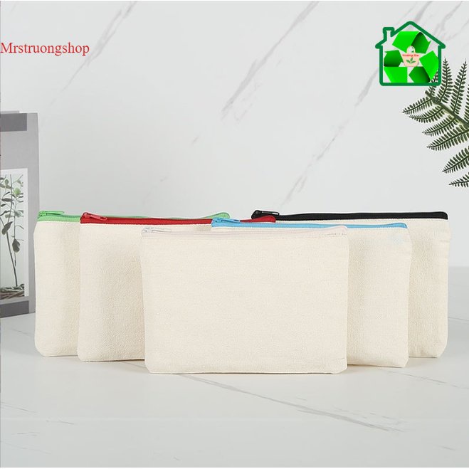 Túi ví canvas trơn học sinh đựng bút in logo đựng đồ cá nhân đơn giản dụng cụ trang điểm nữ