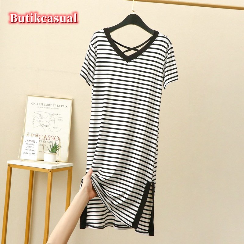 Đầm Cotton Modal Dáng Rộng Tay Ngắn Cổ Chữ V Lưng Đẹp Thoải Mái Mùa Hè Cho Nữ