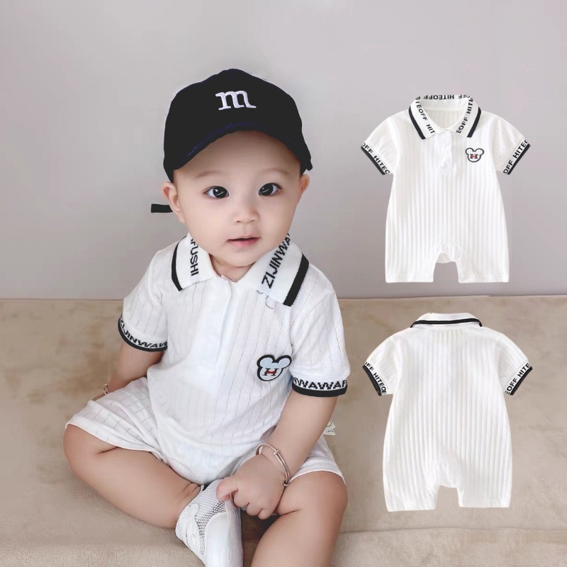 Áo Liền Quần Tay Ngắn In Họa Tiết Hoạt Hình Phong Cách Hàn Quốc Thời Trang Mùa Hè Xinh Xắn Cho Bé Trai