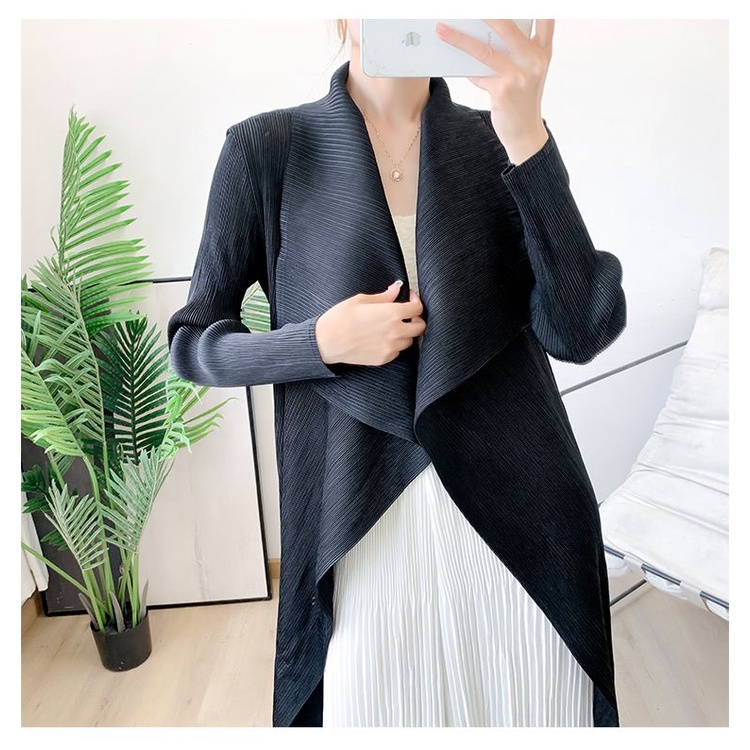 Issey miyake Áo Khoác Tay Dài Dáng Rộng Xếp Ly Thời Trang Cao Cấp