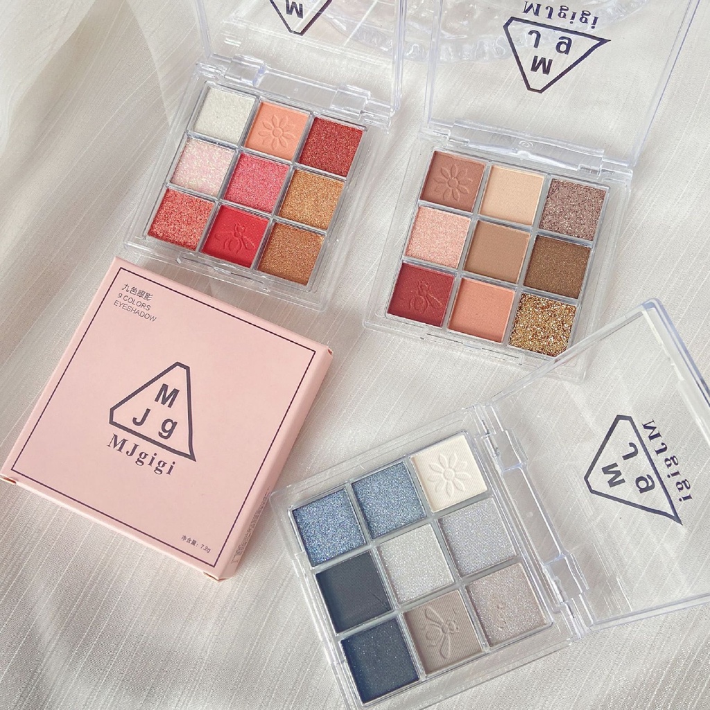 Bảng phấn mắt Mjgigi 9 màu khói tông lì ánh kim bạc đen ngọc trai