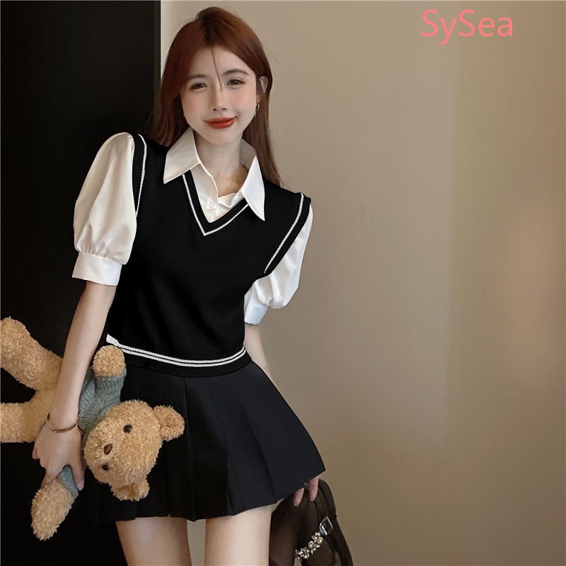 Áo Dệt Kim Tay Phồng Cổ Bẻ Thời Trang Mùa Hè Cho Nữ