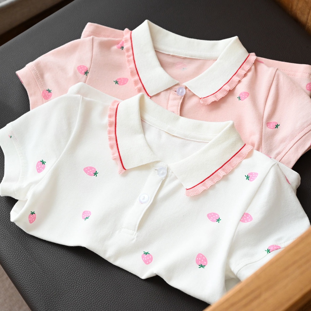 Áo Thun Polo Ngắn Tay Vải Cotton Mỏng Thời Trang Mùa Hè Cho Bé Gái