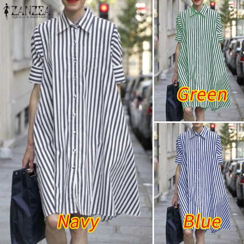 Áo sơ mi ZANZEA ngắn tay họa tiết sọc thời trang dành cho nữ