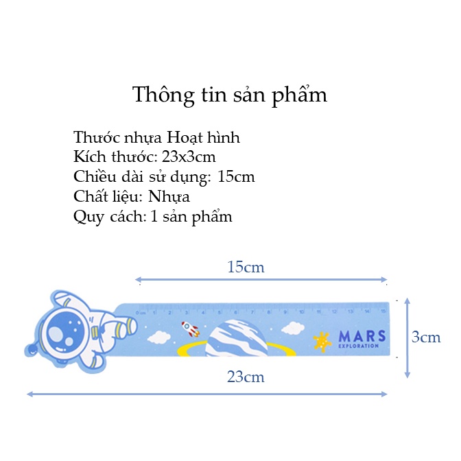 Thước kẻ hoạt hình 15cm nhựa dẻo carbon