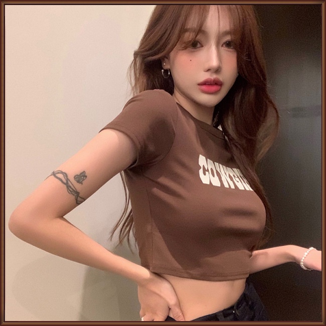 Áo Croptop Tay Ngắn Dáng Ôm In Chữ Thời Trang Mùa Hè Quyến Rũ Cho Nữ