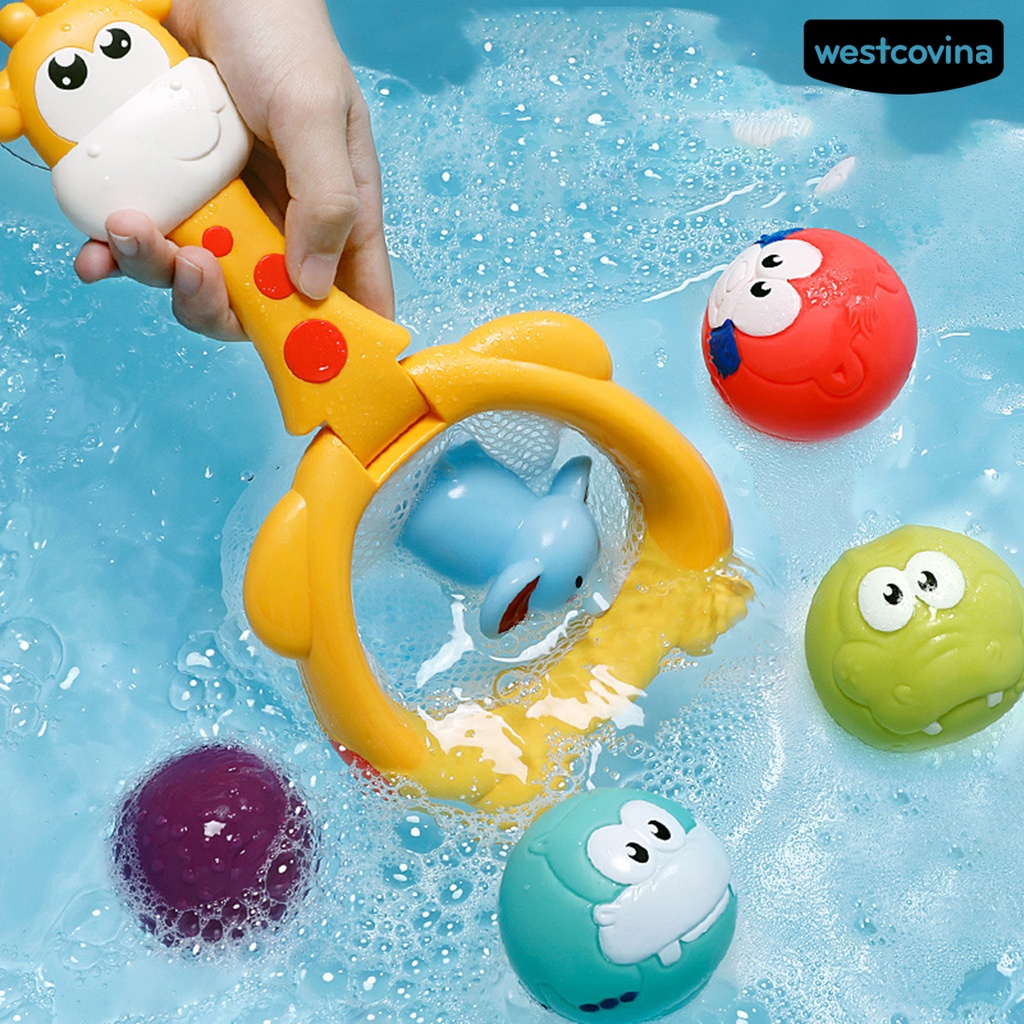 [COD]♋1 Bộ Đồ Chơi Nhà Tắm Bóng Rổ Hoạt Hình Bóp Lưới Cá Không Mùi Chống Nước Cho Bé