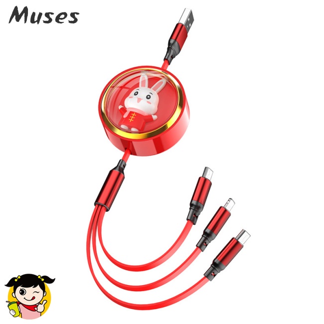 Dây Cáp Sạc Usb Type-c 3 Trong 1 Rút Được Hình Thỏ Dễ Thương Cho Ios Android