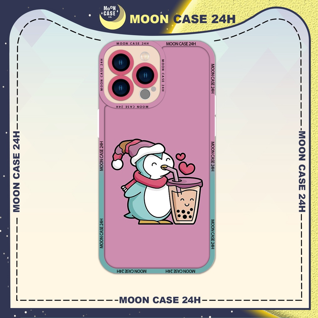 Ốp lưng iphone MOON CASE 24H Chim Cánh Cụt Uống Trà Sữa ip 8/x/xs/xs max/11/12/13/14pro/plus/promax