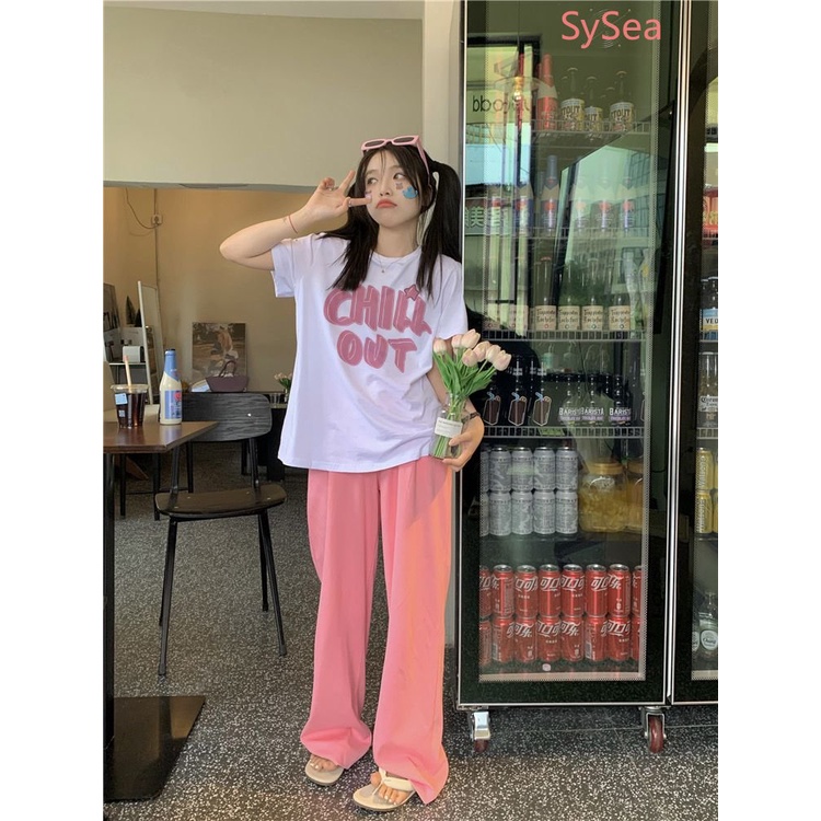 Áo Thun Dáng Rộng Cổ Tròn In Chữ Kiểu Hàn Quốc Thời Trang Mùa Hè Cho Nữ