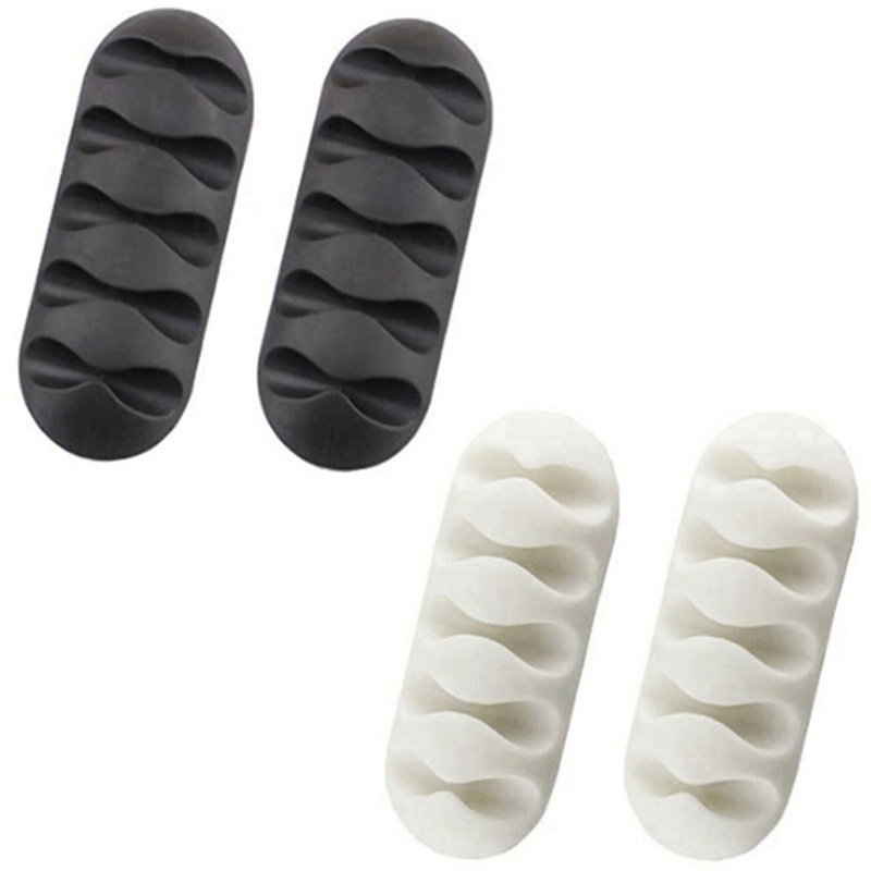 Set 4 Kẹp Giữ Dây Cáp 5 Kẹp Bằng Silicon Màu Trắng Và Đen Tiện Dụng