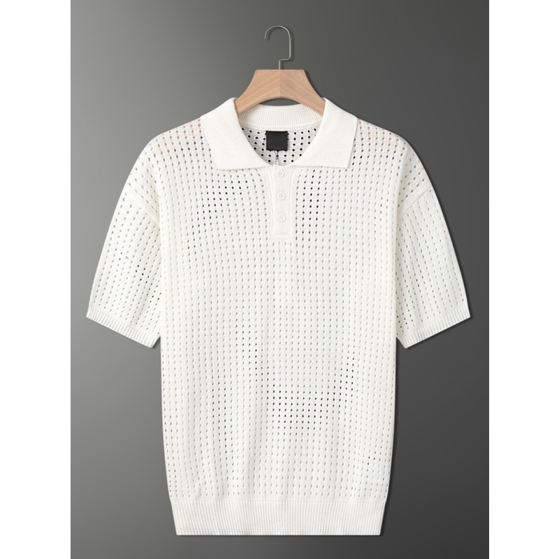 Áo Thun polo Dệt Kim Tay Ngắn Vải Lụa Lạnh Mỏng Thời Trang 2023 Cho Nam