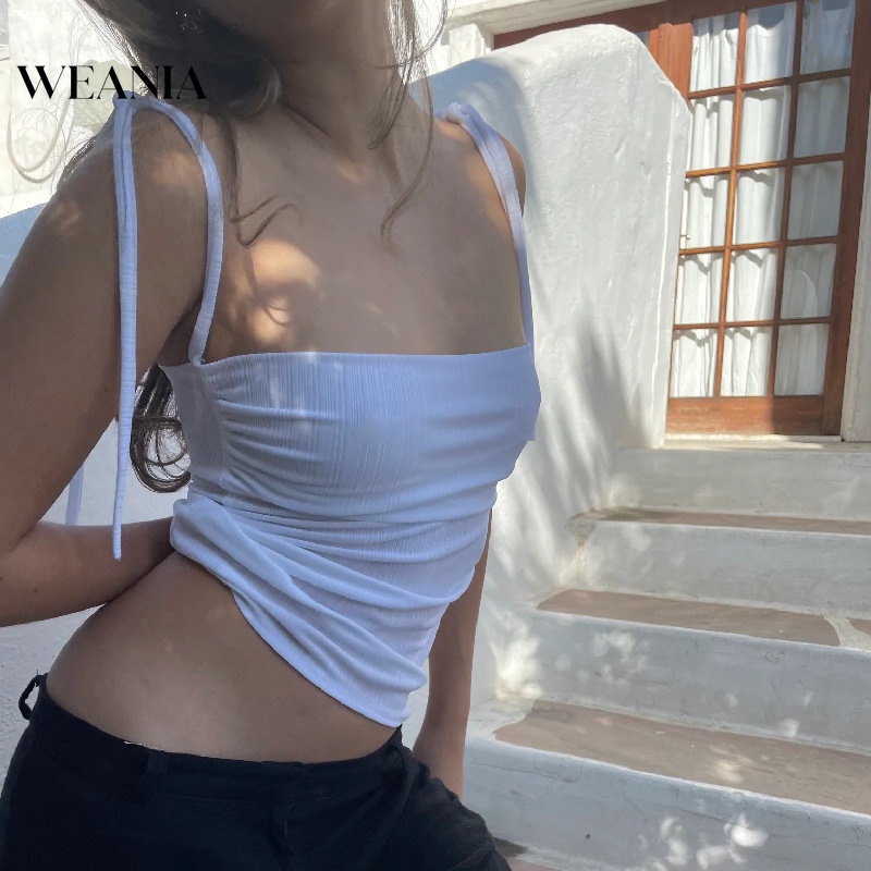 Áo Tank Top Vải Cotton Dáng Ôm Cột Dây Xếp Ly Thời Trang Mùa Hè Quyến Rũ