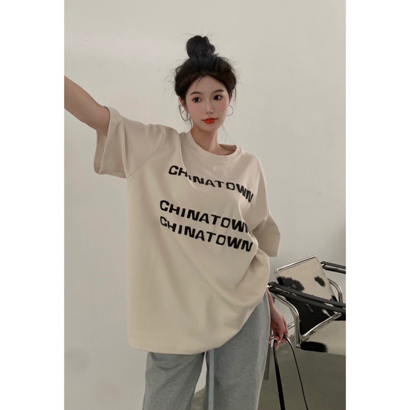 Áo Thun T-Shirt Tay Ngắn Cổ Tròn In Chữ Dành Cho Nữ