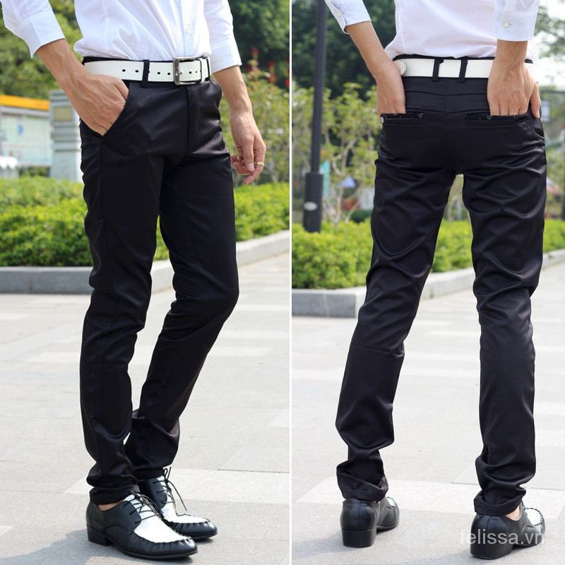 Quần Dài Ống Đứng Dáng Ôm Màu Đen Bóng Trẻ Trung Thời Trang Cho Nam