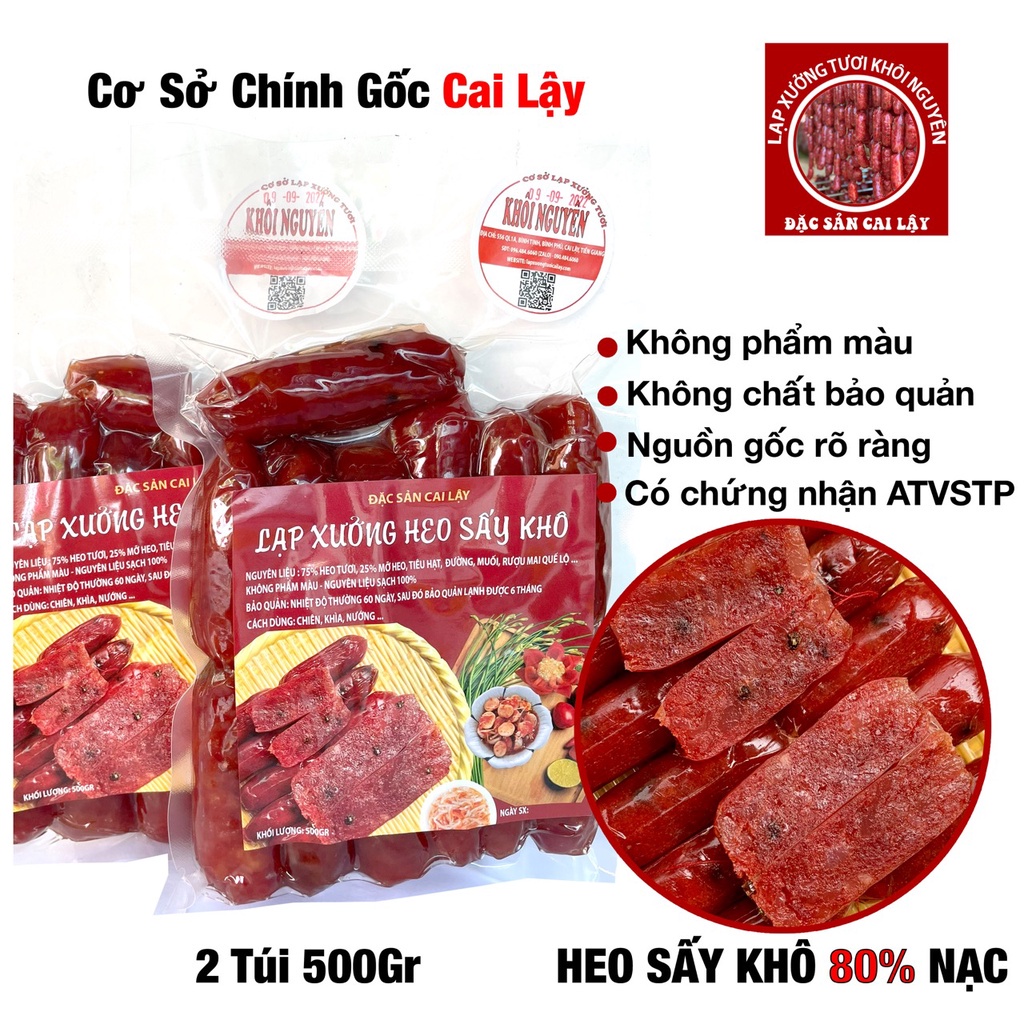 Lạp xưởng, lạp xưởng mai quế lộ, heo sấy khô 1kg [2 túi 500gr]