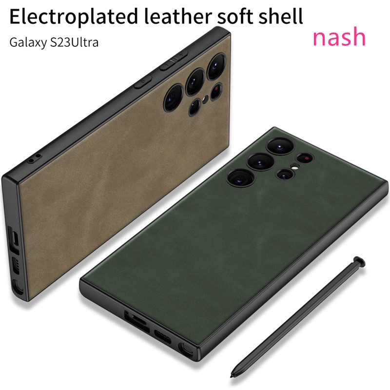 Ốp Điện Thoại Da Nam Châm Mạ Màu Trơn Chống Sốc Bảo Vệ Lens Cho Samsung Galaxy S23 Ultra S23 +