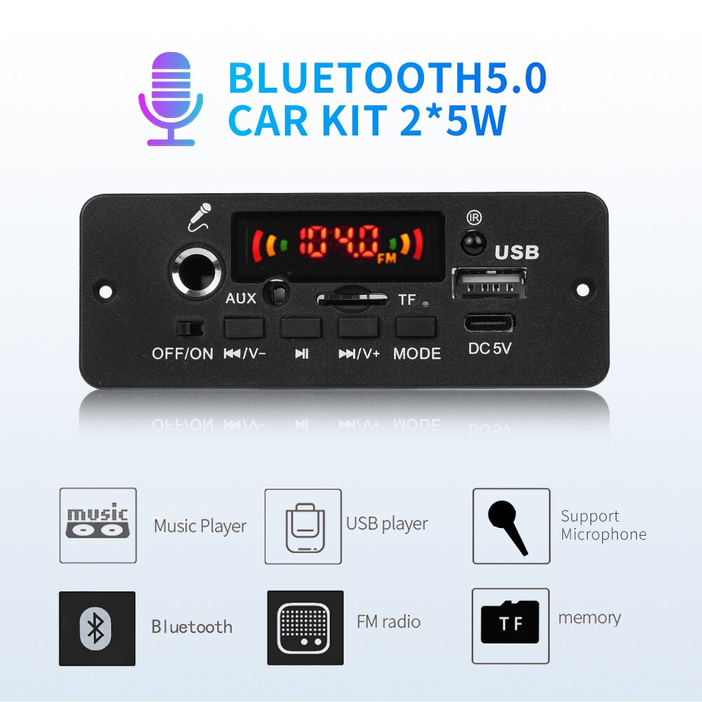 Bảng Mạch Khuếch Đại Âm Thanh MP3 10W 5W DC 5V FM Radio TF USB Chuyên Dụng Cho Xe Hơi