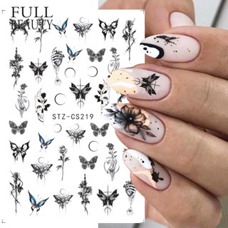 Sticker dán móng hình hoa hồng đen và bướm