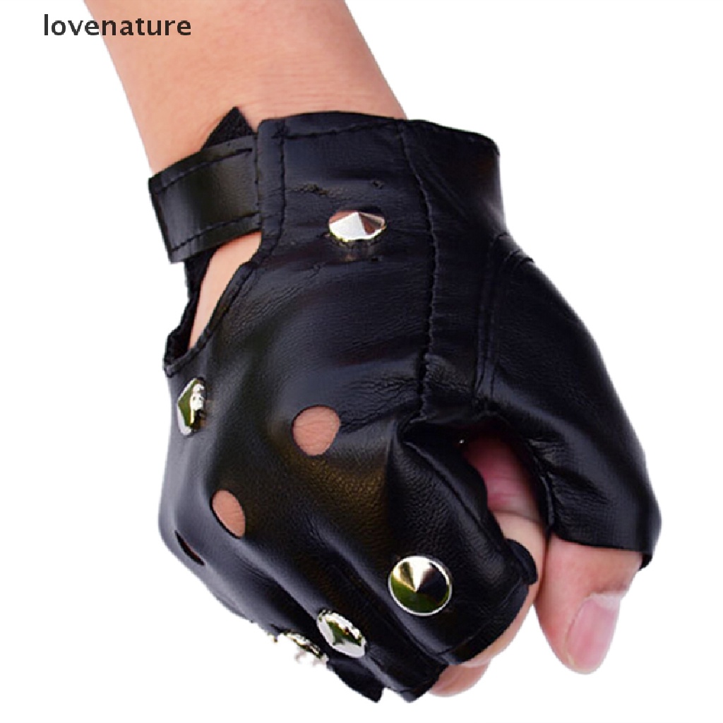 Leather Fingerless Short Gloves Black Rivets Stud Half Finger Mittens Fashion