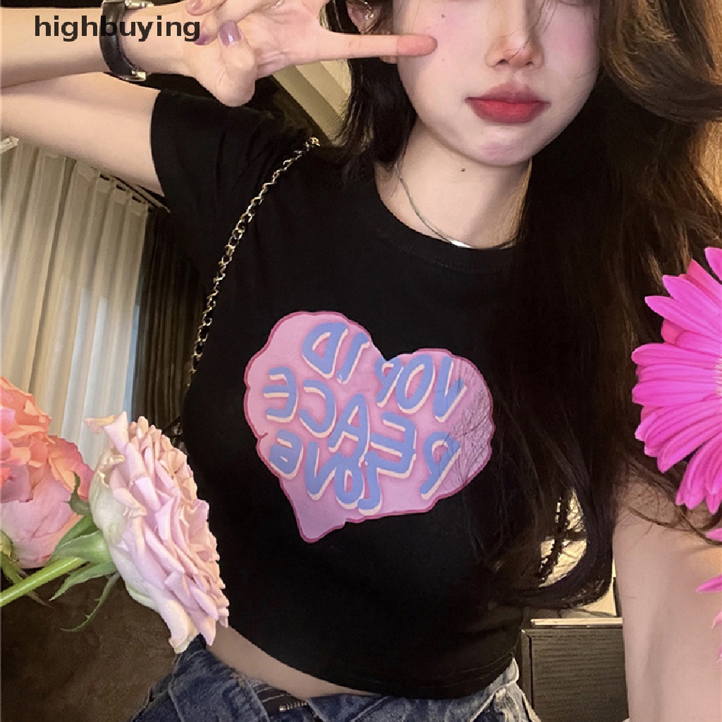 Áo Thun Lửng Ngắn Tay Cổ Tròn In Chữ Thời Trang Cho Nữ