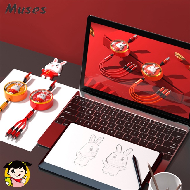 Dây Cáp Sạc Usb Type-c 3 Trong 1 Rút Được Hình Thỏ Dễ Thương Cho Ios Android