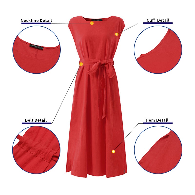 ZANZEA Đầm Cổ Vuông Phong Cách Đường Phố Hàn Quốc Thời Trang