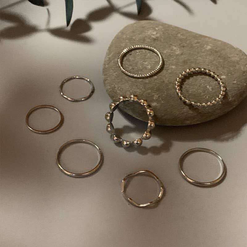 Set 8 Nhẫn Trơn Đơn Giản Cá Tính Phong Cách Hàn Quốc