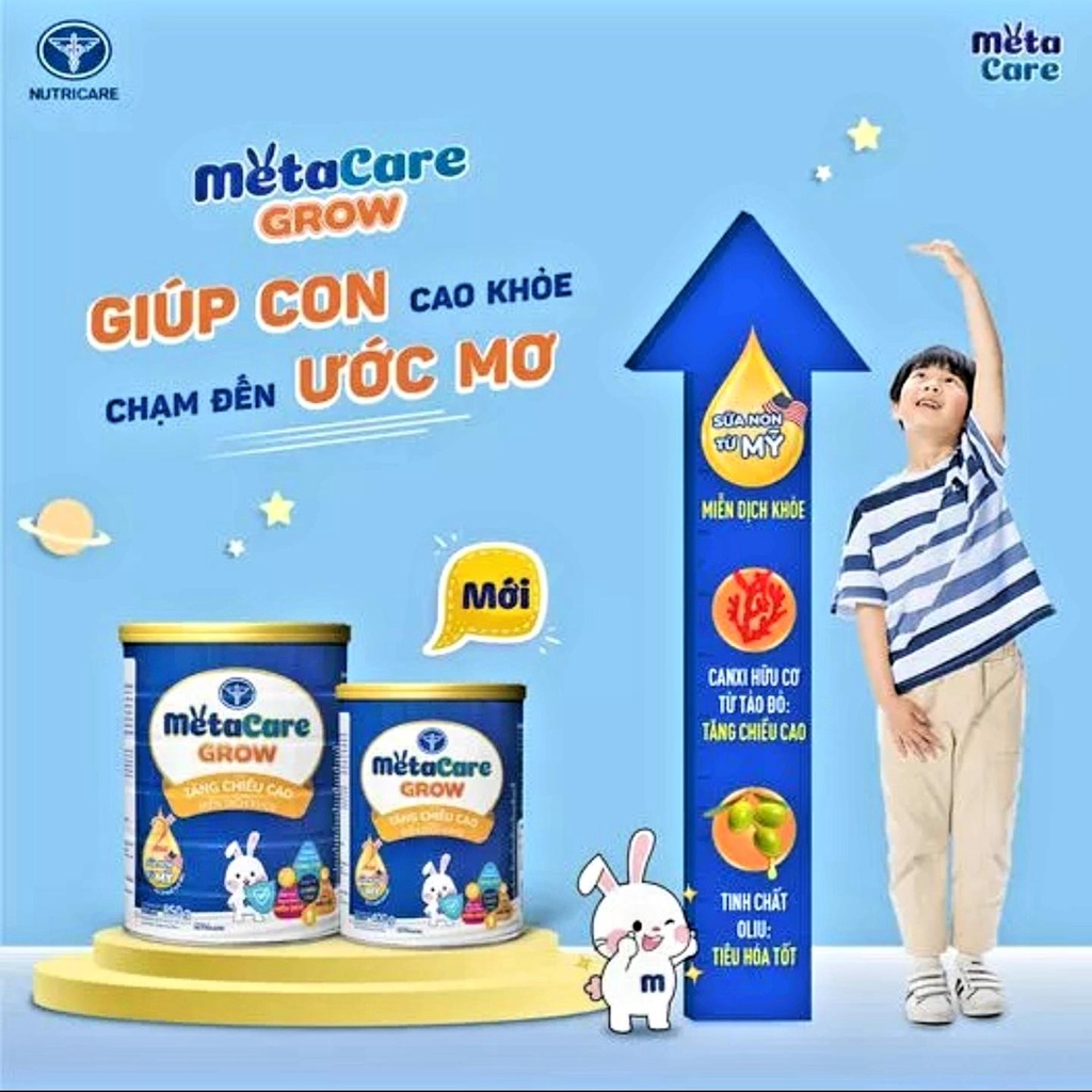 [HSD T1-2026] [Mẫu Mới] Sữa Bột Nutricare MetaCare GROW 2+ Tăng Chiều Cao Và Miễn Dịch 850g.