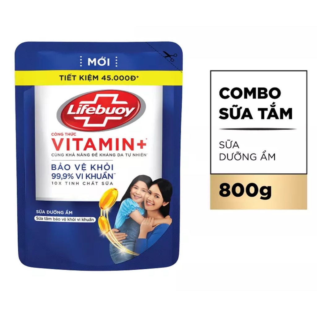 Sữa tắm Lifebuoy chăm sóc da túi xanh túi 800g