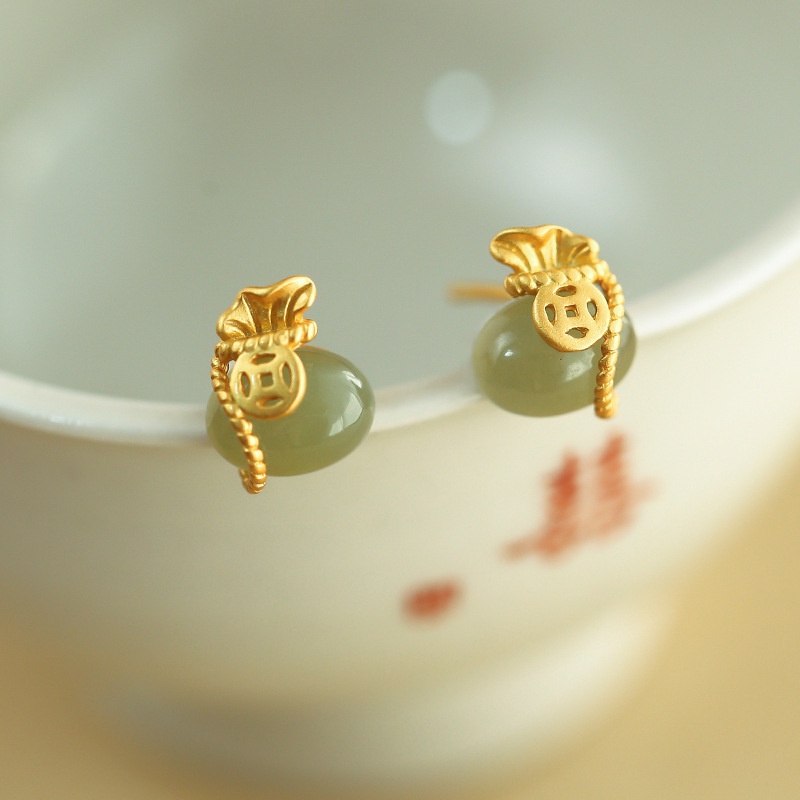 Khuyên Tai Hình Túi Xách May Mắn Cao Cấp Phong Cách Retro