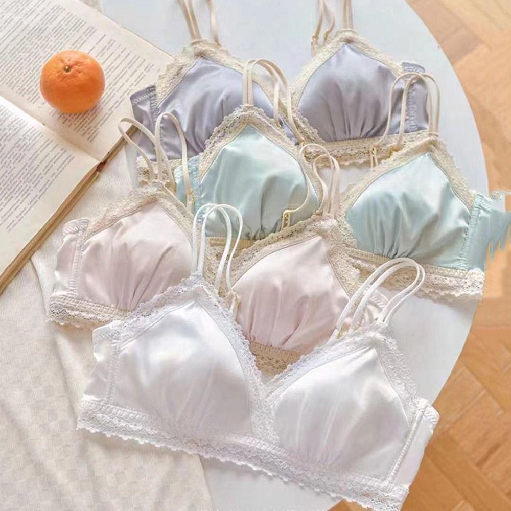 QQMALL Áo Lót Nâng Ngực Bằng Satin Màu Sắc Đơn Giản Cho Nữ