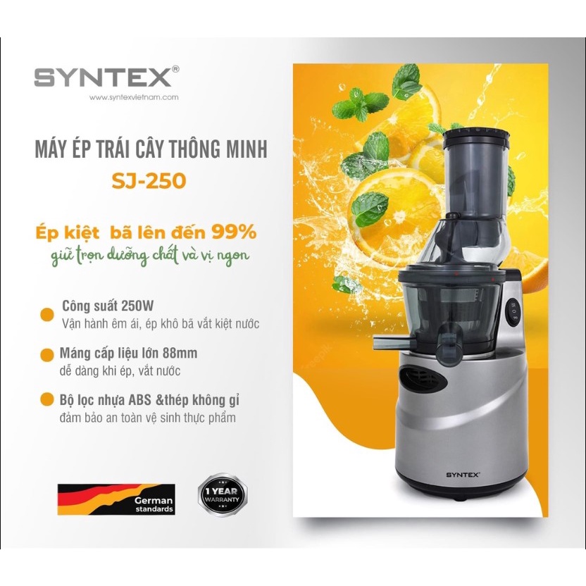 Máy ép chậm Syntex SJ 250 công suất lớn 250w, Máy ép chậm cả quả cổ to phù hợp sử dụng cho quán nước, nhà hàng, cafe...