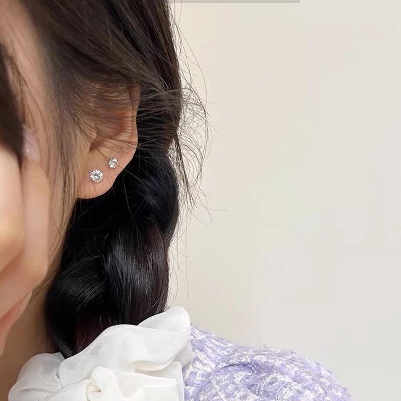 1 Khuyên Tai Bạc S925 Đính Đá Zircon Hai Đầu Chống Dị Ứng Cho Nam Và Nữ