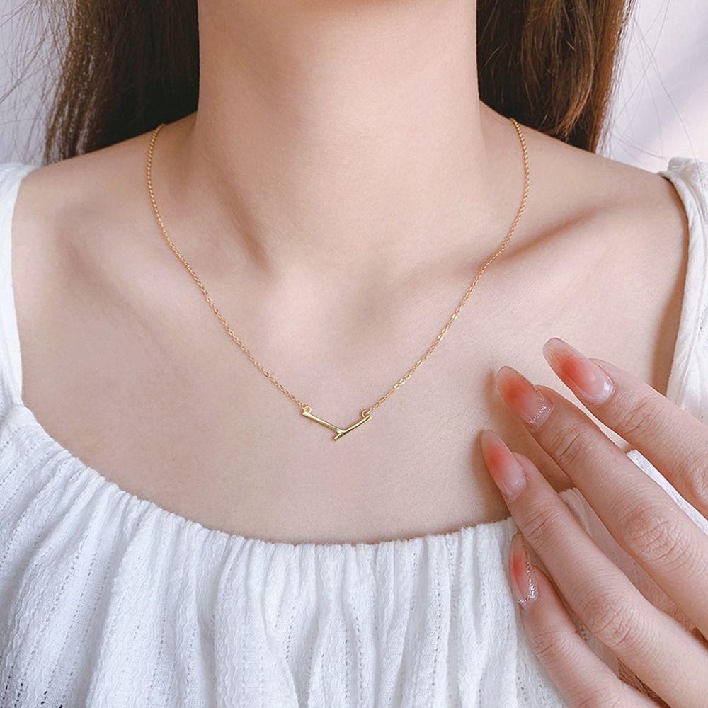 Vòng Cổ Choker Bằng Đồng Mặt Chữ V Đơn Giản Tinh Tế WMES15H Cho Nữ