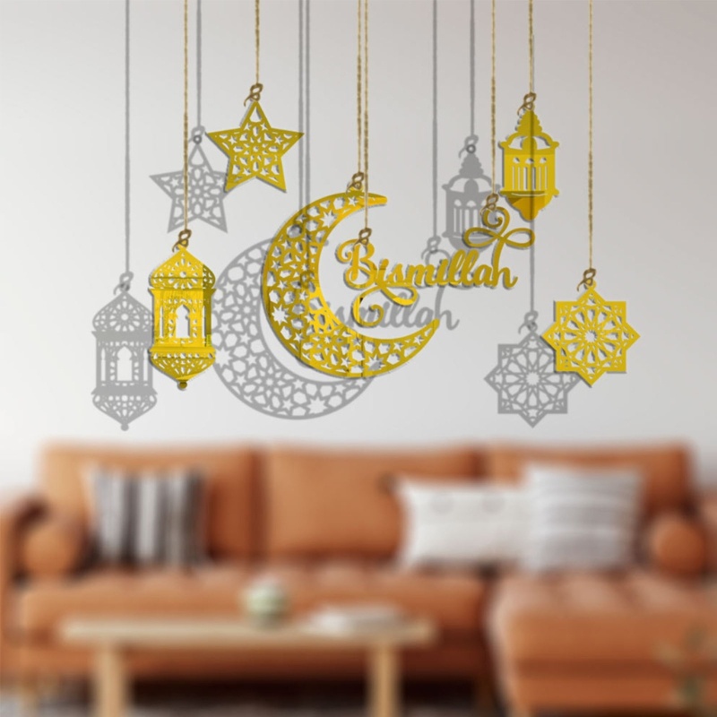 1 Bộ Mặt Dây Chuyền Acrylic Hình Mặt Trăng Và Ngôi Sao Nghệ Thuật Ramadan Trang Trí