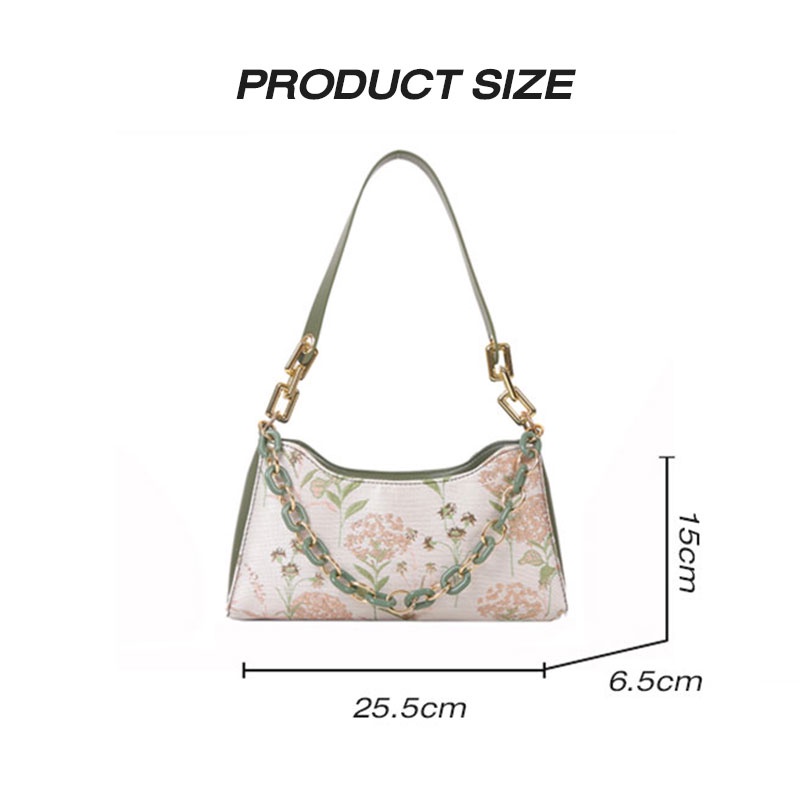 MISCHA Túi Đeo Vai Hình Vuông Cỡ Nhỏ Họa Tiết Hoa Phối Dây Đeo Sợi Xích Đơn Giản Thời Trang Phong Cách Hàn Quốc Cho Nữ
