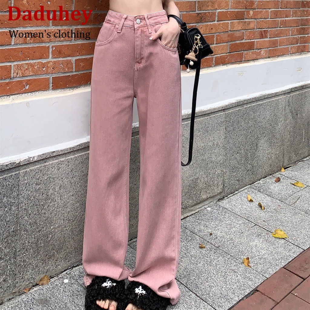 DaDuHey💕 New Korean Version of INS Dirty Pink Casual Pants High Waist Loose Wide Leg Pants Large Size Trousers