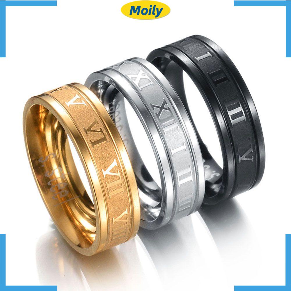 Nhẫn chữ số la mã bằng thép titan nhiều màu sắc tự chọn thời trang cổ điển sành điệu