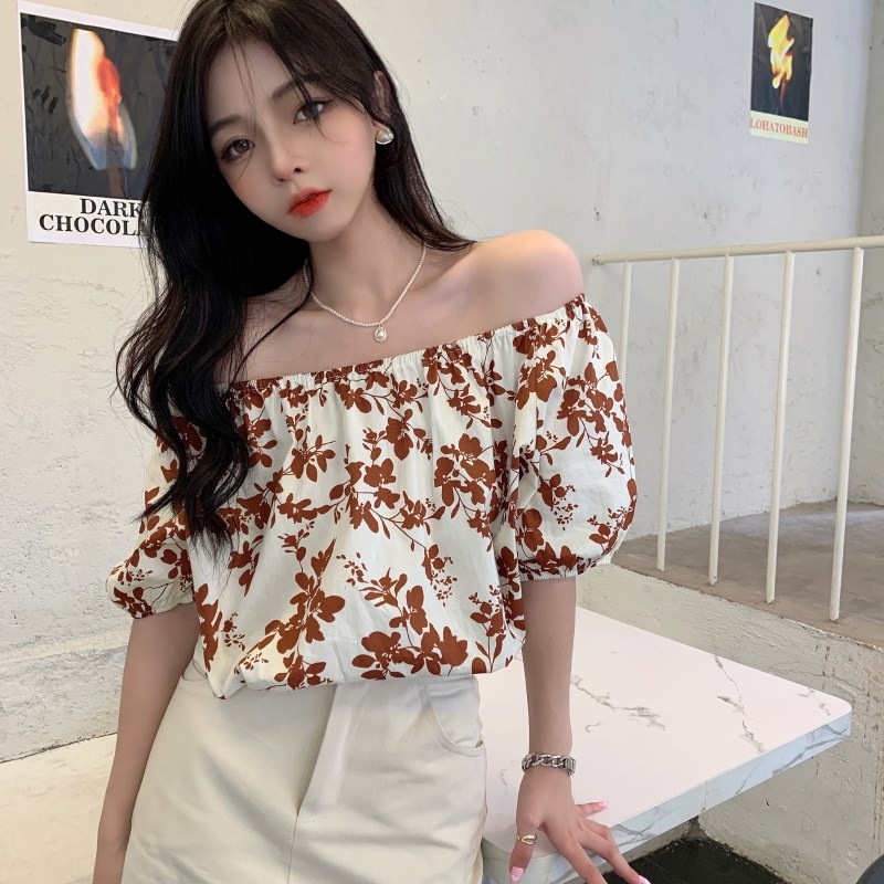 IELGY    Áo Sơ Mi Tay Ngắn Dáng Rộng Họa Tiết Hoa Phong Cách Hàn Quốc Cho Nữ