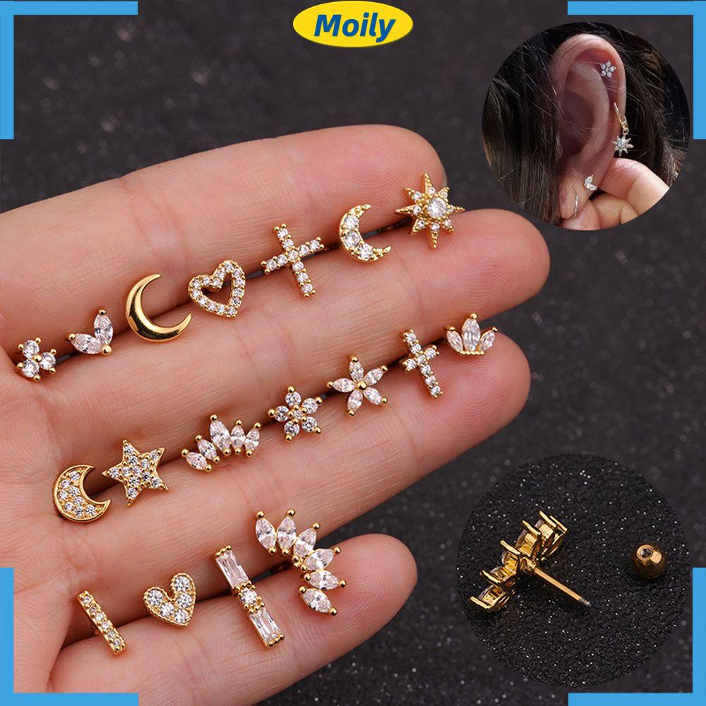 Khuyên vành tai nhiều kiểu dáng gắn đá lấp lánh thời trang xinh xắn cho nữ