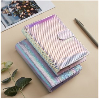 Sổ Tay Đựng Tền Ghi Chú Lập Kế Hoạch Chi Tiêu, Sổ Tiết Kiệm Tiền Bìa Da Pu Lấp Lánh Khóa Nam Châm, 6 Còng 12 Túi Zip A6