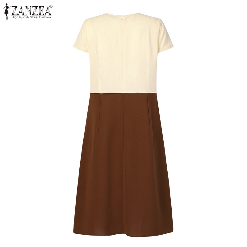 Đầm midi ZANZEA tay ngắn thời trang cho nữ