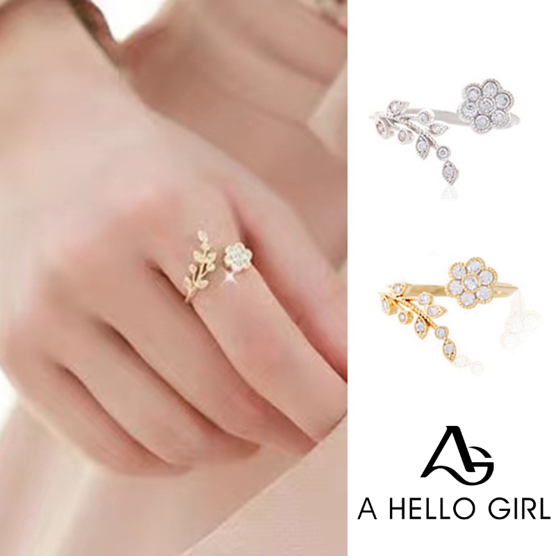 Ahellogirl Nhẫn đeo tay kim loại hình hoa đính đá xinh xắn cho nữ